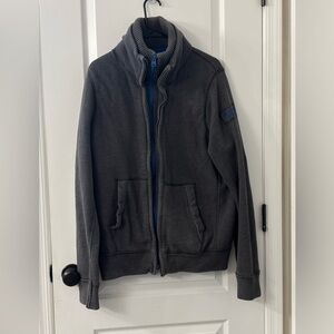 Y2K 2004 Abercrombie & Fitch Charcoal Zip-Up Sweater Jacket with Blue Zipper